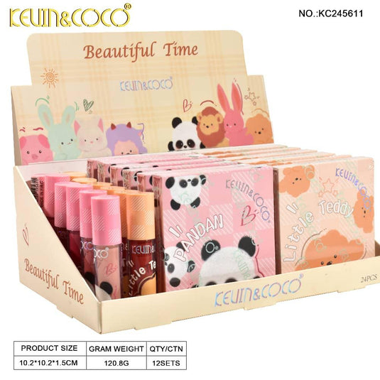 Eyes- Kevin&Coco Beautiful Time Pink/Yellow Eyeshadow palettes & Lipgloss KC245611 (24pc display, $1.25 each)