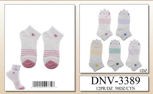 Accesories-Heart Ankle Socks Assorted Colors DNV-3389 (12pc pack)