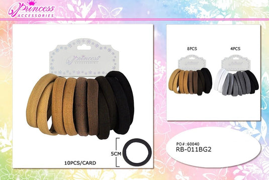 Hair- Rubber Bands Brown and Grey Hair Ties RB-011BG2 (12pc pack)