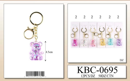Accesories-Crystal Bear Charm Keychain KBC-0695 (12pc pack)