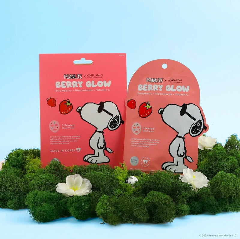 Load image into Gallery viewer, Skincare-Celavi X Peanuts Berry Glow (Strawberry + Niacinamide + Vitamin C) Face Mask P70144-1 (24pcs pack)

