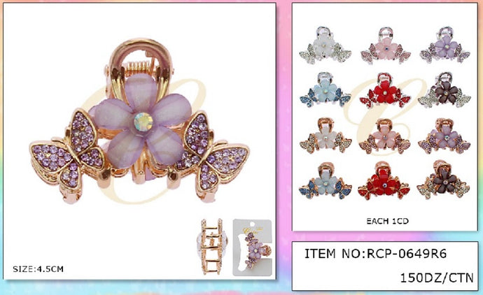 Hair-Flower Metal Jaw Hair Clip RCP-0649R6 (12pcs pack)