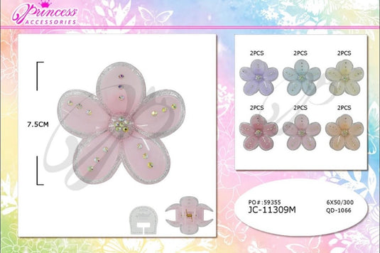 Hair-Flower Jaw Hair Clip JC-11309M (12pc pack)