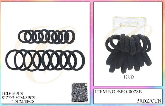 Hair-Black Elastic Hair Ties Set SPO-0078B (12pc pack)