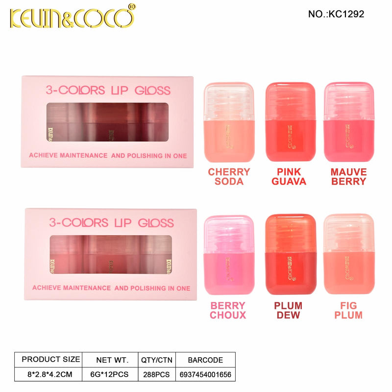 Load image into Gallery viewer, Lips-Kevin&amp;Coco Red Shades 3Pc  Lip Gloss Set KC1292 ($2.25 each, 12pc display)
