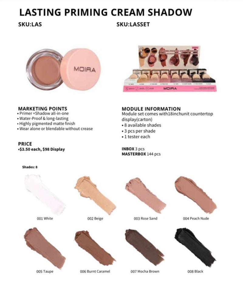Load image into Gallery viewer, Eyebrow-Moira Lasting Priming Cream Shadow Display 8 Shades #LASSET (24pc display + Testers)
