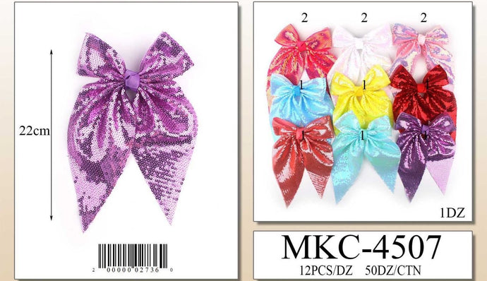 Hair- Sequin Hair Bows MKC-4507 (12pc strip)