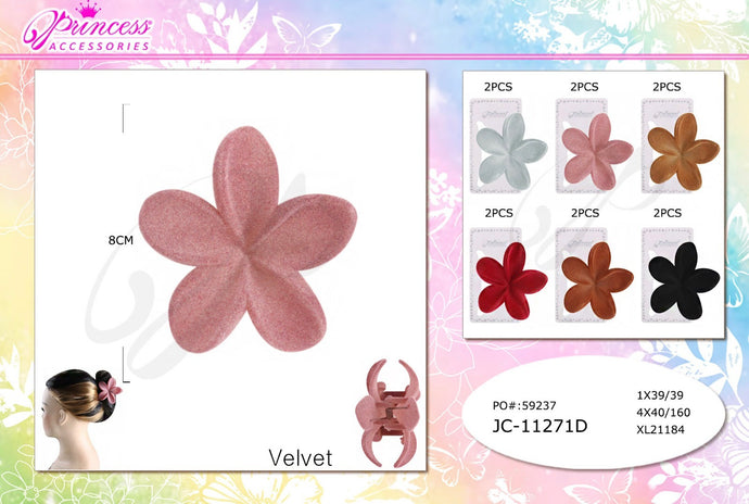 Hair-Velvet Flower Jaw Hair Clip JC-11271D (12pc pack)