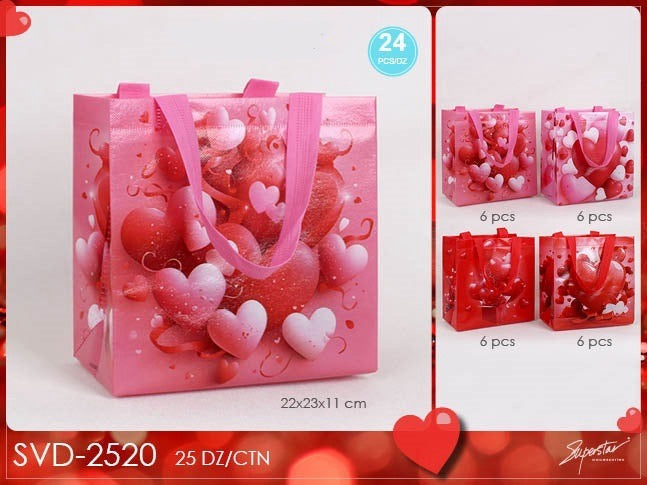 Accessories- Valentine Reusable Hearts Gift Bag Medium SVD-2520 (24pc pack)