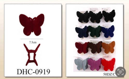 Hair- Butterfly Suede Hair Clips DHC-0919 (12pc pack)