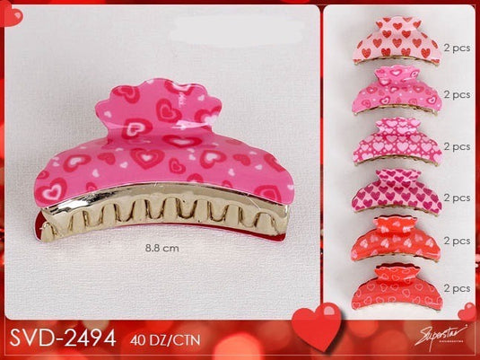 Hair- Valentine Assorted Hearts Hair Clips SVD-2494 (12pc pack)