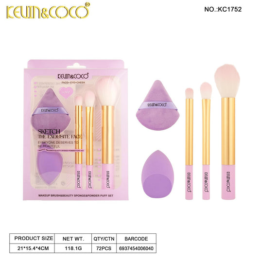 Face-Kevin&Coco Brush, Sponge and Puff Set KC1752 ($4 each, 6pc display)