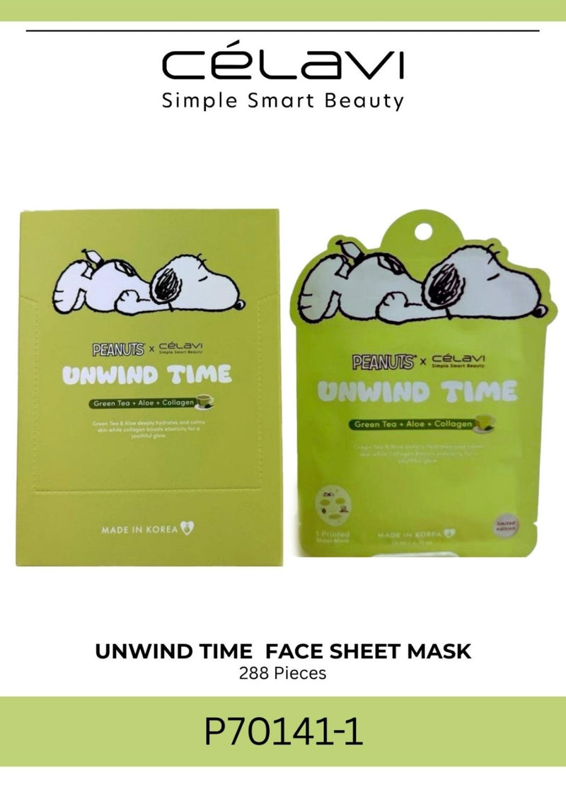 Load image into Gallery viewer, Skincare-Celavi X Peanuts Unwind Time (Green Tea + Aloe + Collagen) Face Mask P70141-1 (24pcs pack)
