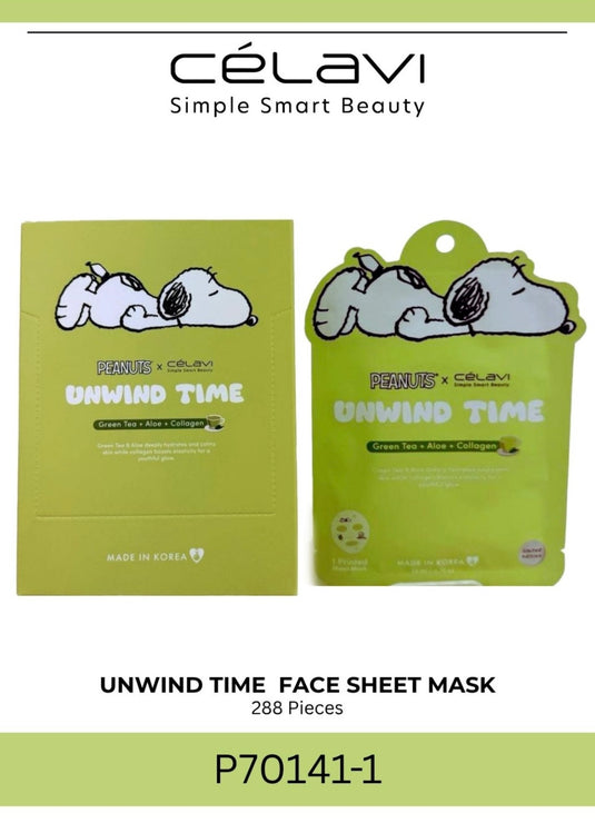 Skincare-Celavi X Peanuts Unwind Time (Green Tea + Aloe + Collagen) Face Mask P70141-1 (24pcs pack)