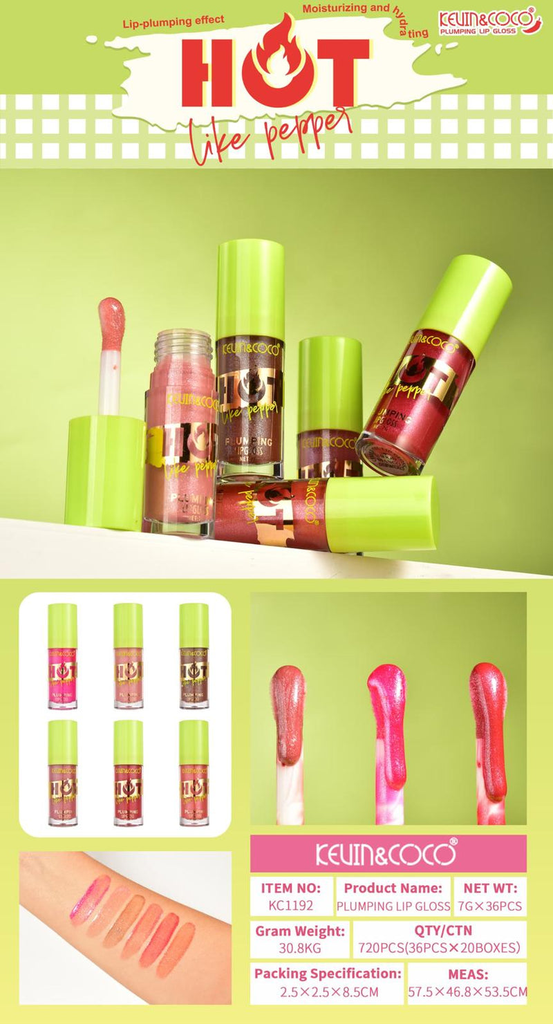 Load image into Gallery viewer, Lips-Kevin&amp;Coco Hot Like Pepper Plumping Lip Gloss KC1192 ($1 each, 36pc display)
