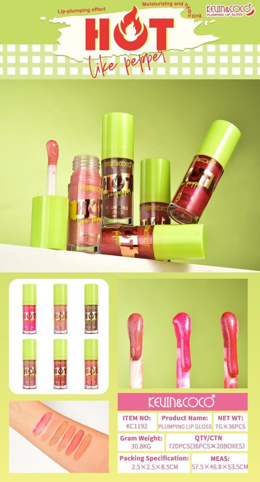 Lips-Kevin&Coco Hot Like Pepper Plumping Lip Gloss KC1192 ($1 each, 36pc display)