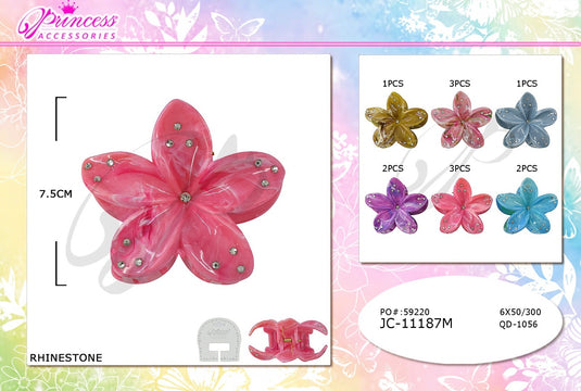 Hair-Flower Hair Clip With Rhinestone JC-11187M (12pc pack)