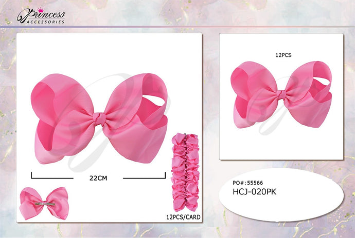 Hair- Pink Big Hair Bows HCJ-020PK (12pc strip)