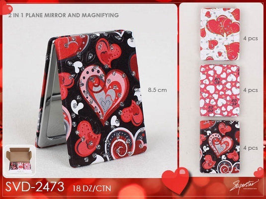 Accessories- Valentine Assorted Hearts Compact Mirror SVD-2473 (12pc box)