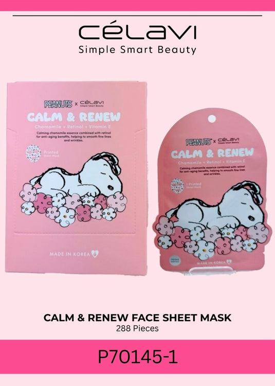 Skincare-Celavi X Peanuts Calm & Renew (Chamomile + Retinol + Vitamin E) Face Mask P70145-1 (24pcs pack)