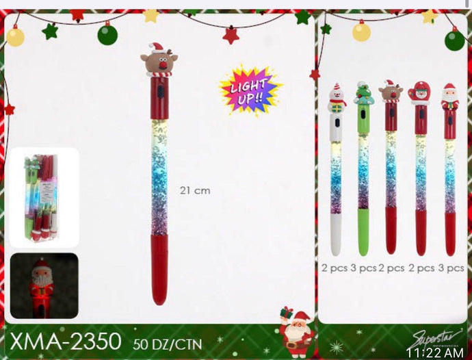 Novelties- XMAS Light up glitter pen XMA-2350 (12pc pack)