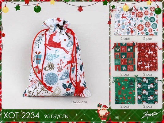 Accessories- Christmas Draw String Bag XOT-2234 (12pc pack)