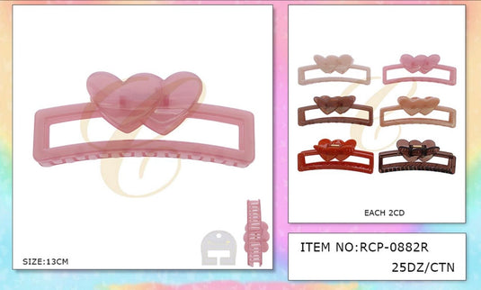 Hair-Double Heart Rectangle Hair Claw RCP-0882R (12pc pack)