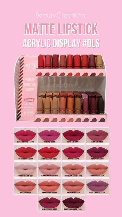 Lips- Beauty Creations Matte Lipstick Display (216pc +free samples $1.50 each)