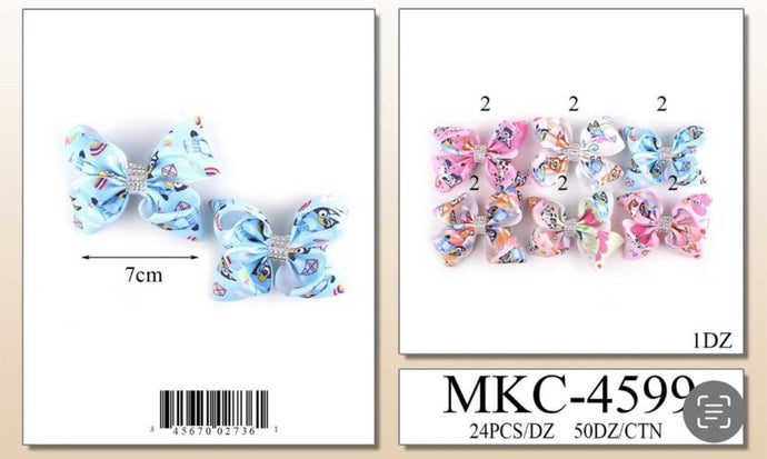 Hair- Blue Hair Bow MKC-4599 (24pc strip)