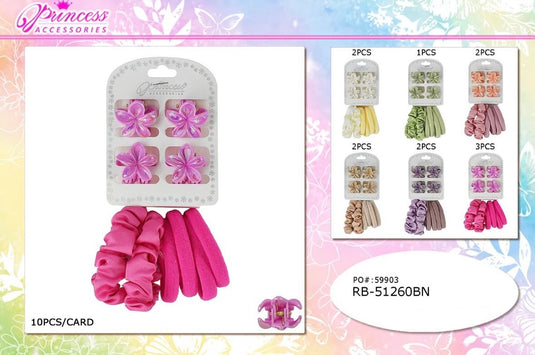 Hair-Flower Claw Clips & Scrunchies Set RB-51260BN (12pc pack)