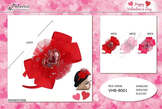 Hair- Valentine Heart Bow Headband VHB-8001 (12pc pack)