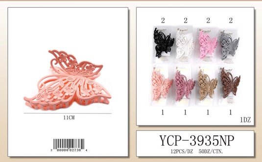 Hair-Matte Butterfly Hair Claw Clip YCP-3935NP (12pc pack)