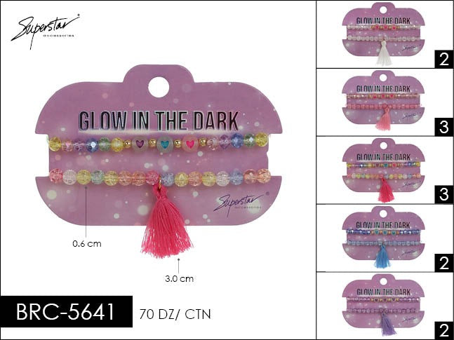 Jewelry- Glow In The Dark Heart Tassel Bracelet BRC-5641 (12pc pack)