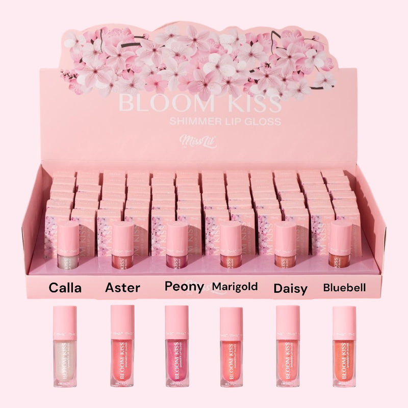 Load image into Gallery viewer, Lips- Mis Lil Bloom Kiss Shimmer Lip Gloss Display SS5D-07 (72pc display+ testers)
