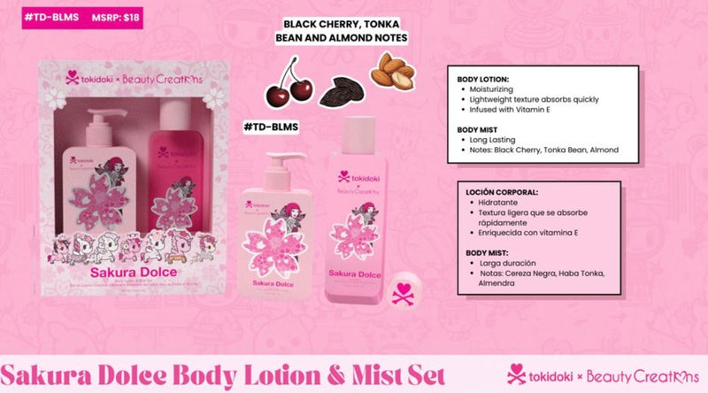 Load image into Gallery viewer, Skincare-Beauty Creations x Tokidoki Sakura Dolce Body Lotion &amp; Mist Set #TD-BLMS ($8.50 each, 4pc bundle)
