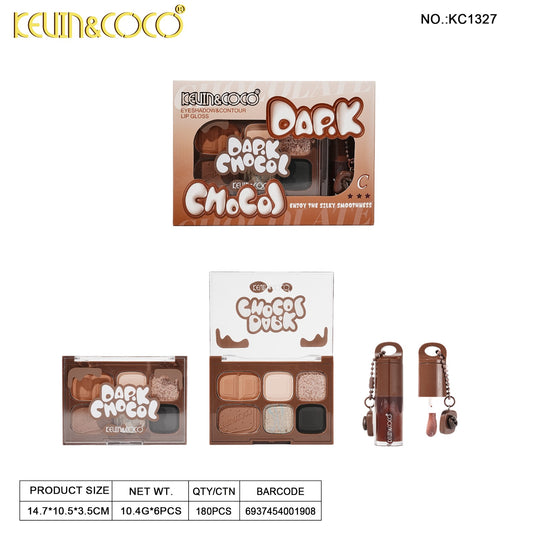 Eyes-Kevin&Coco Dark Chocol Palette & Lip Gloss Set KC1327 ($2.25 each, 6pc display)