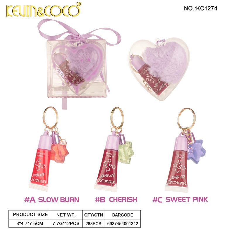 Load image into Gallery viewer, Lips-Kevin&amp;Coco Purple Heart Lip Gloss KC1274 ($2 each, 12pc display)
