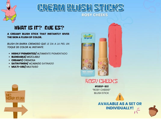 Face- PRE-ORDER Beauty Creations x SpongeBob Rosy Cheeks Blush Stick SBSP-BS1 (4pc bundle, $3.50 each)