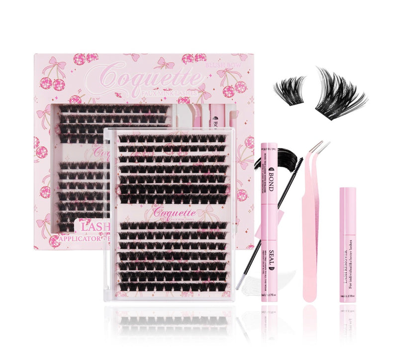 Load image into Gallery viewer, Eyes- Coquette Faux Mink Lash Cluster Kit BOW BLUSH #3 ($7 each, 4pc bundle)
