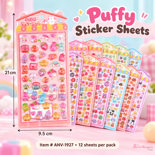 Accessories-Puffy Kawaii Sticker Sheets ANV-1927 (12pc pack)