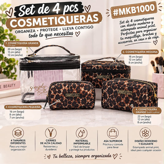 Novelties-Simply Bella 4pc Makeup Bags MKB1000-Leopard (1 pc)
