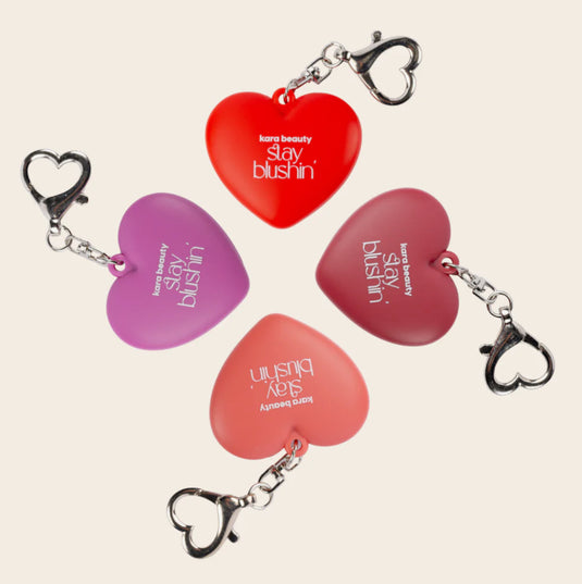 Lips- Kara Glow On The Go! Stay Blushin’ Lip & Cheek Heart Keychain FLIRTY FLUSH F4-32-1 (4pc bundle, $3.50 each)