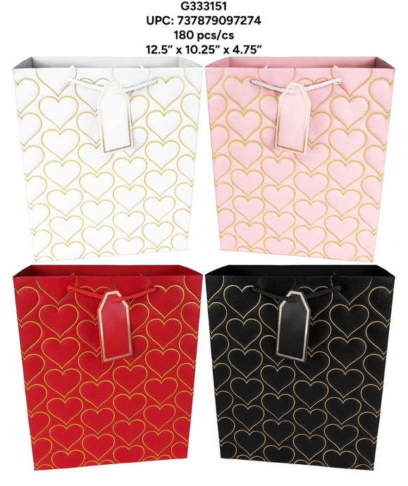 Accessories-Golden Heart Pattern Gift Bags Medium Size G333151 (12pc pack)