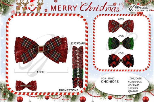 Hair-Christmas Hair Bow with Rhinestone CHC-6048 (12pc strip)