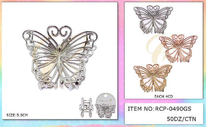 Hair-Butterfly Metal Jaw Hair Clip RCP-0490GS (12pcs pack)