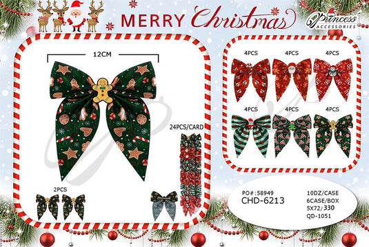 Hair-Christmas Hair Bow CHD-6213 (12pc strip)
