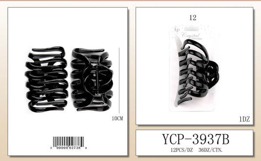 Hair-Black Open Weave Hair Claw Clip YCP-3937B (12pc pack)