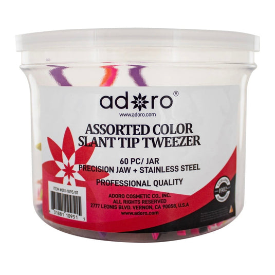 Eyebrow-Adoro Slant Tip Tweezer Assorted Colors No.1095/01 (60pc Jar)