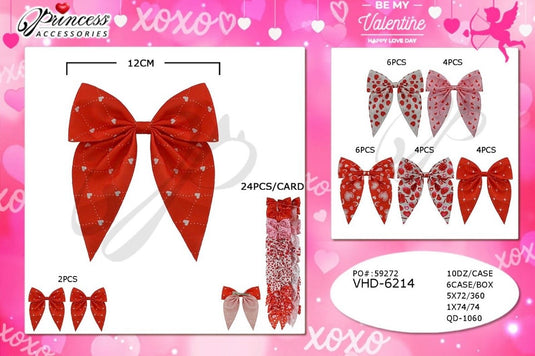 Hair-Valentine’s Day Hair Bow Clip VHD-6214 (24pc strip)