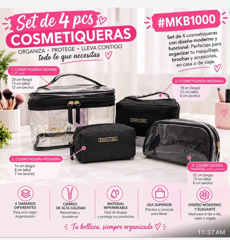 Load image into Gallery viewer, Novelties-Simply Bella 4pc Makeup Bags MKB1000-Black Glitter (1 pc)
